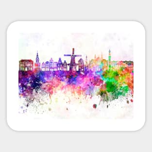 Alkmaar skyline in watercolor background Sticker